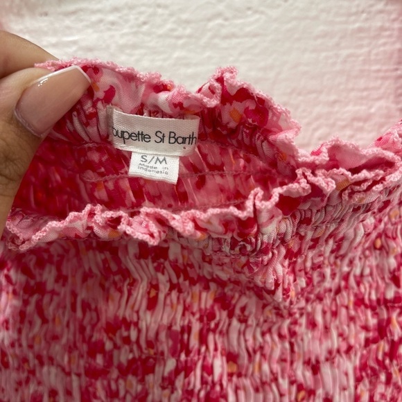 Poupette St Barth Ariel Smocked Off-the-Shoulder Crop Top Size S/M - Picture 3 of 5